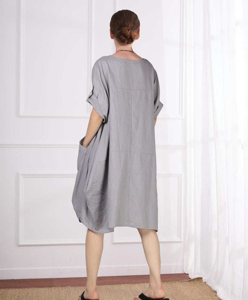 Minibee Women's Ruffle Oversize Casual Midi Dresses with Pockets (XL, Gray) - Image 3